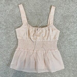 J. Crew XS Gingham Smocked Tank Top Sleeveless Tie Front Peplum Casual Cute
